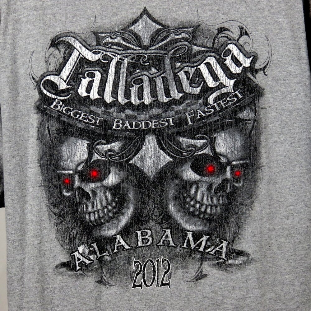 Gray Talladega Alabama 2012 Racing T-Shirt Biggest Baddest Fastest Sz Apprx 2XL
